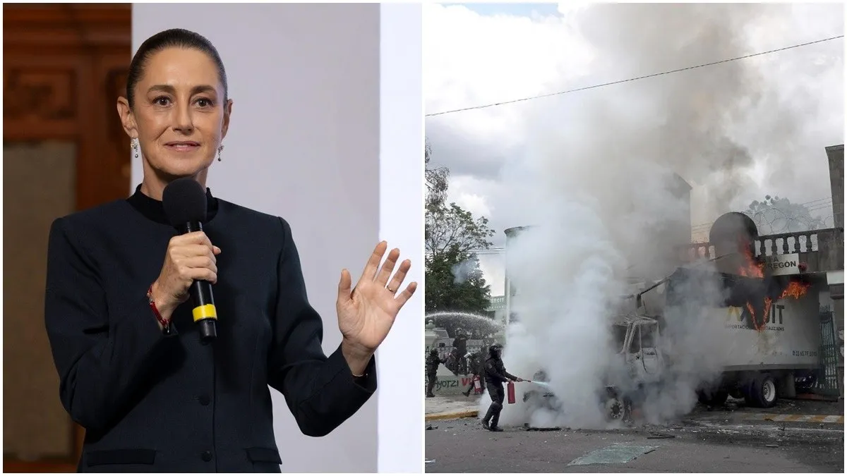Sheinbaum califica de provocación y condena ataque violento de normalistas contra Campo Militar Número 1