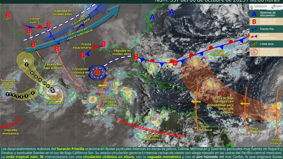 Alerta en el Pacífico: huracán Priscilla se fortalece a categoría 1; lluvias torrenciales y oleaje de hasta 6 metros