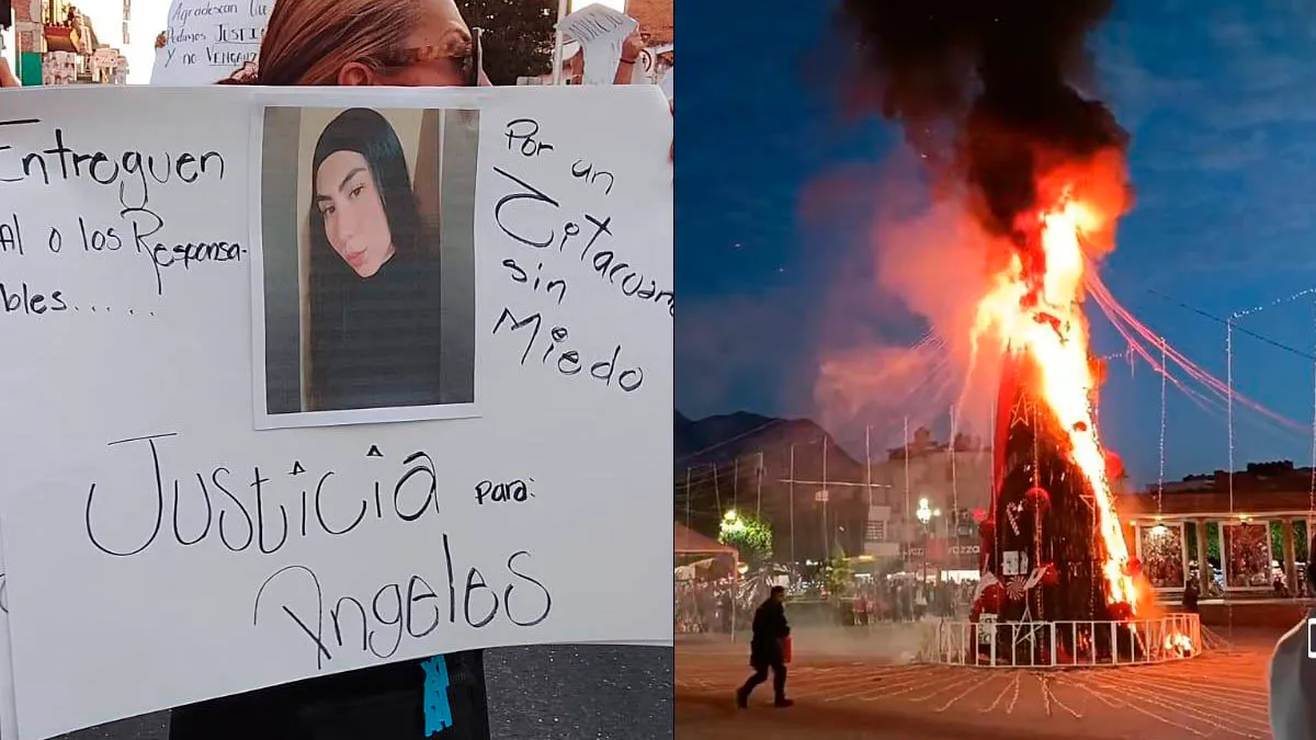 Arde árbol navideño en protesta contra abuso policial en Zitácuaro