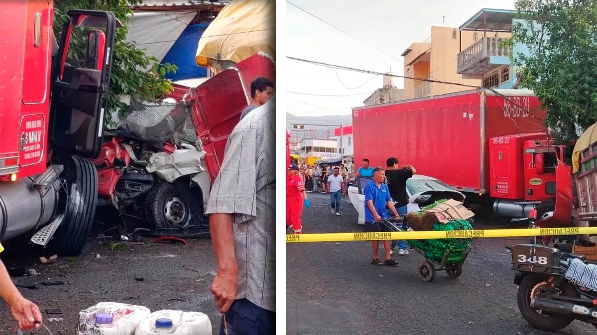 Trailer sin frenos impacta vehículos en mercado de Acapulco